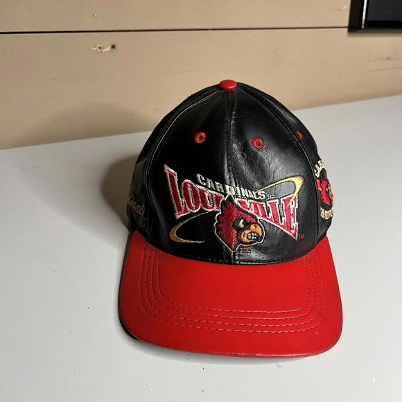 Other - Vintage Louisville Cardinals Hat Cap Strap Back Mens One Size Black Leather NCAA